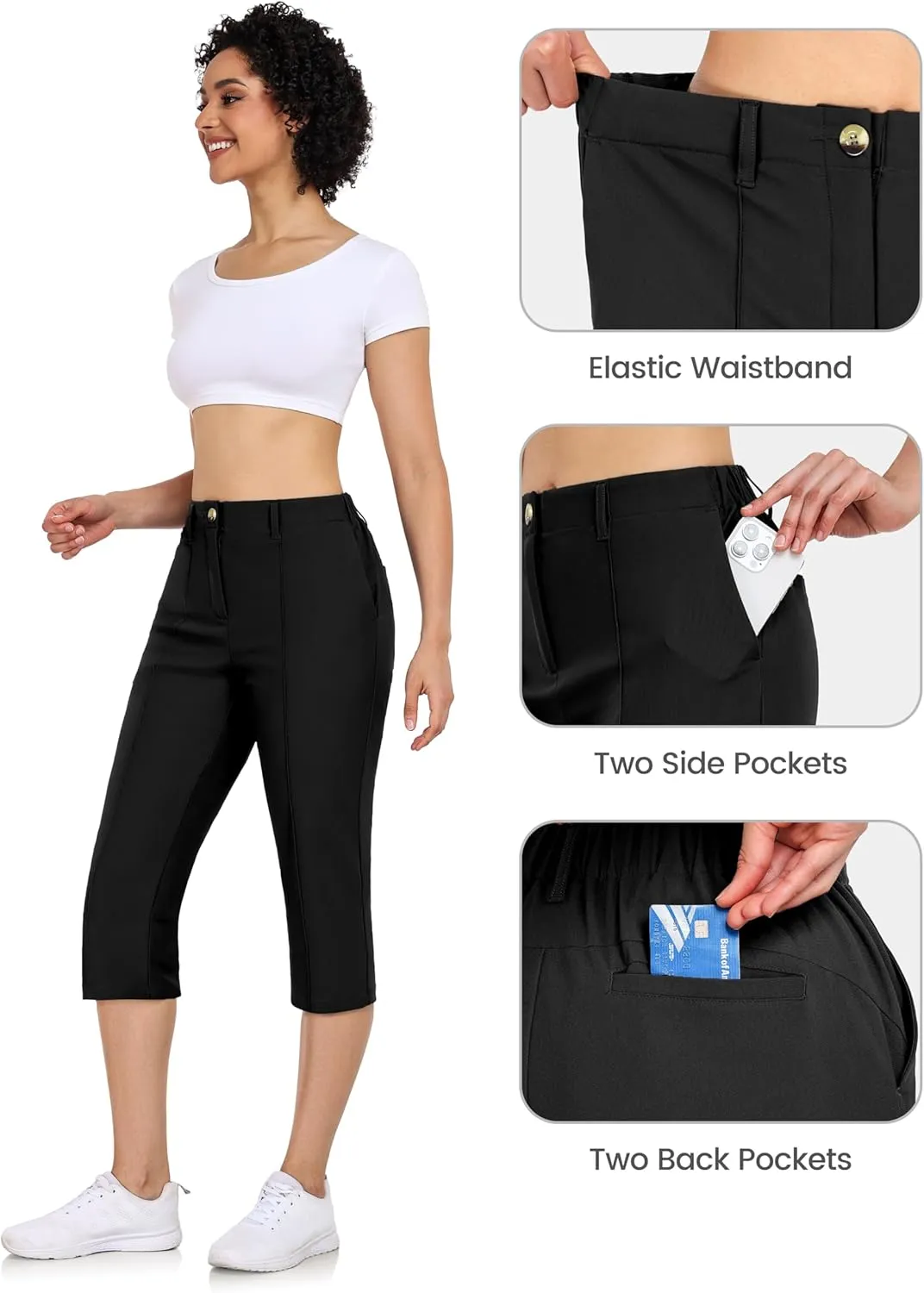 Little Donkey Andy Women's Capri Pants Straight Leg High Waisted Casual Pants with Pockets for Golf Hiking Travel