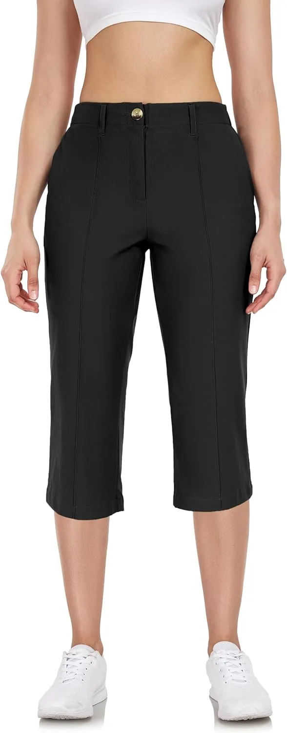 Little Donkey Andy Women's Capri Pants Straight Leg High Waisted Casual Pants with Pockets for Golf Hiking Travel