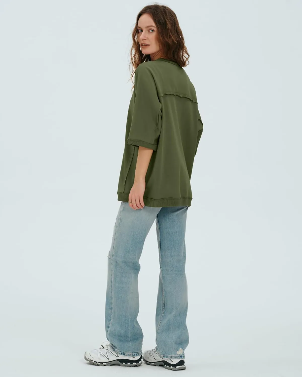 Locachy Women's Casual Crew Neck Sweatshirt Oversized 3/4 Sleeve Pullover Tops 2025 Fashion
