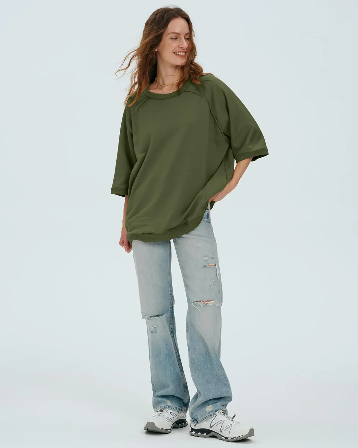 Locachy Women's Casual Crew Neck Sweatshirt Oversized 3/4 Sleeve Pullover Tops 2025 Fashion