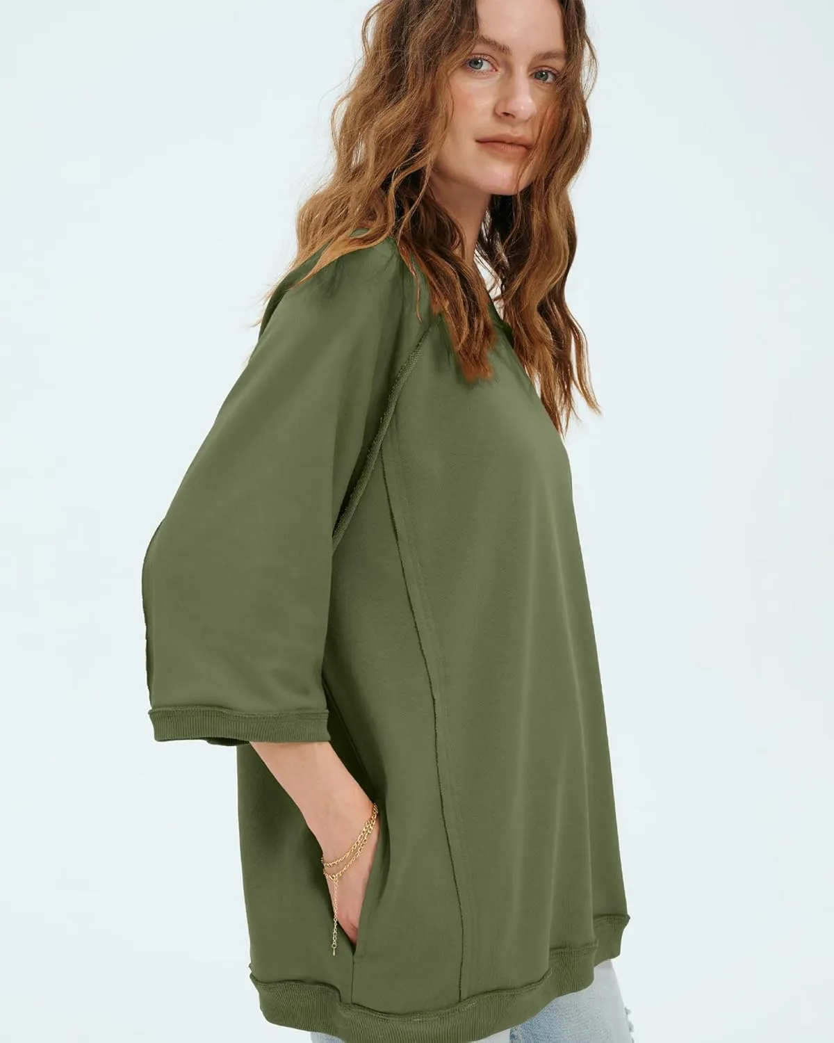 Locachy Women's Casual Crew Neck Sweatshirt Oversized 3/4 Sleeve Pullover Tops 2025 Fashion