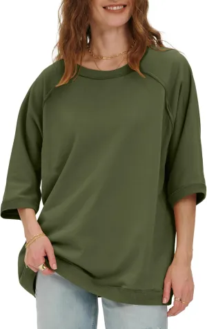 Locachy Women's Casual Crew Neck Sweatshirt Oversized 3/4 Sleeve Pullover Tops 2025 Fashion