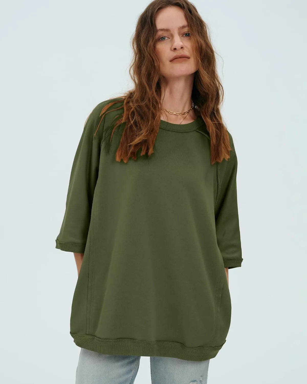 Locachy Women's Casual Crew Neck Sweatshirt Oversized 3/4 Sleeve Pullover Tops 2025 Fashion
