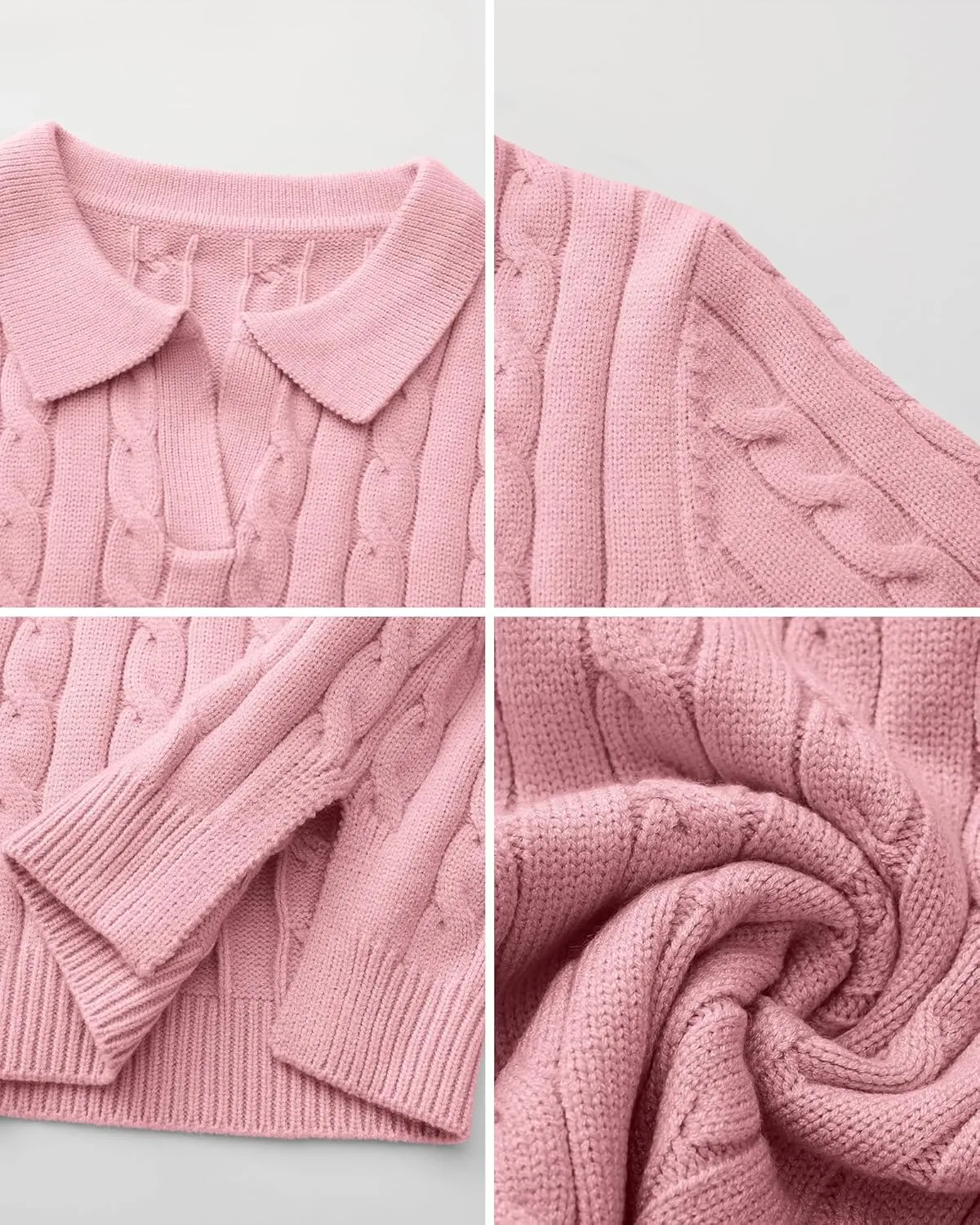 Locachy Womens Short Sleeve Cable Knit Crop Sweater Tops Casual Polo V Neck Pullover Sweater Shirt 2024
