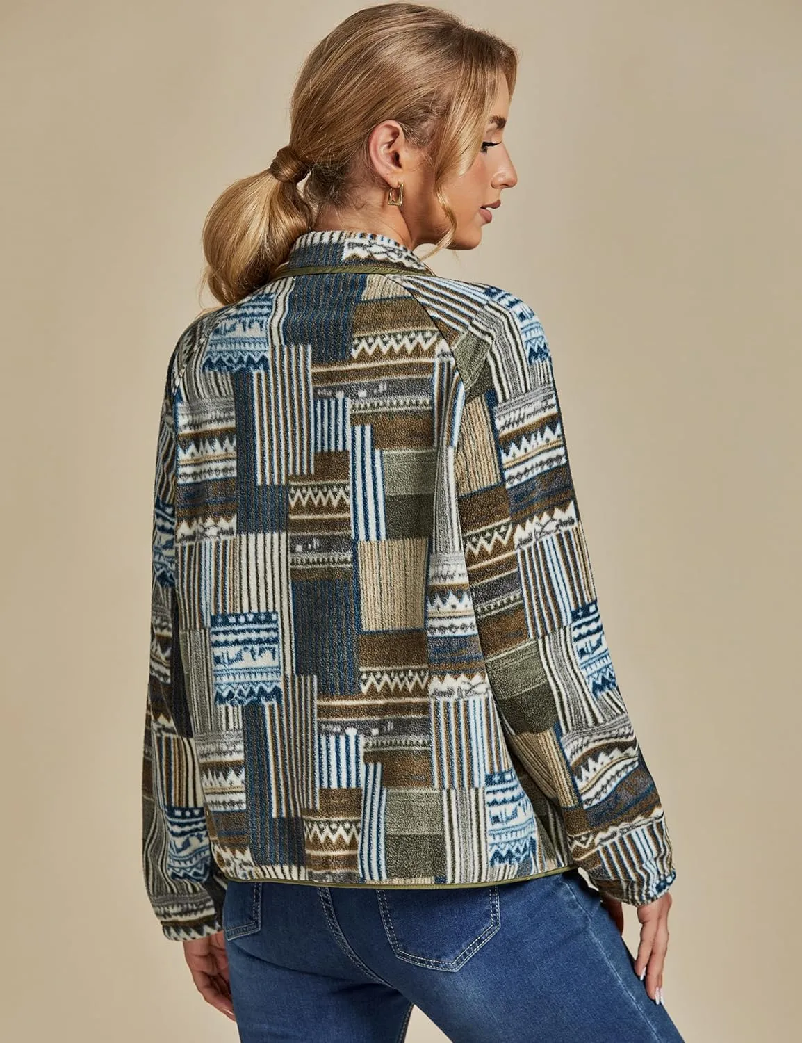 luvamia Fleece Jacket Women Winter Western Aztec Print Fall Button Down Shacket Lightweight Coat with Pockets