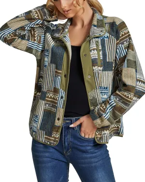 luvamia Fleece Jacket Women Winter Western Aztec Print Fall Button Down Shacket Lightweight Coat with Pockets