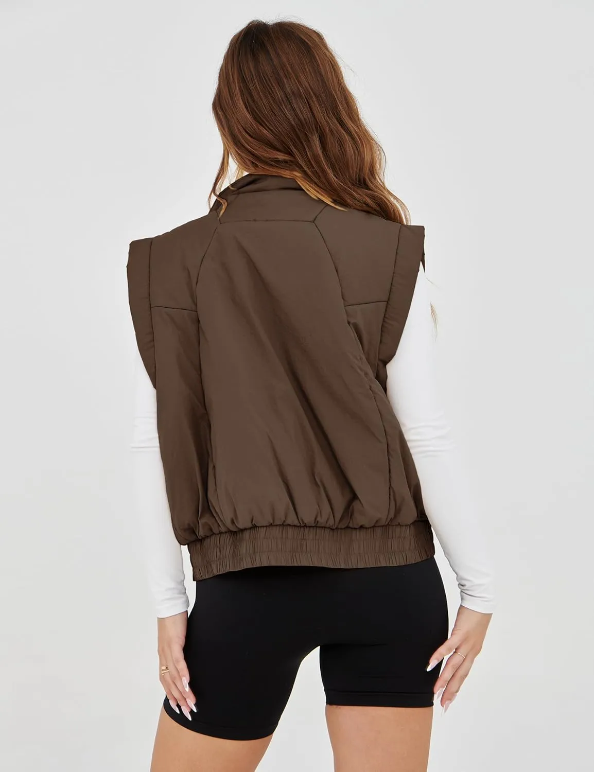 Lviefent Womens Puffer Vest Cropped Lightweight Button Down Quilted Vest Sleeveless Padded Gilet Coat with Pockets