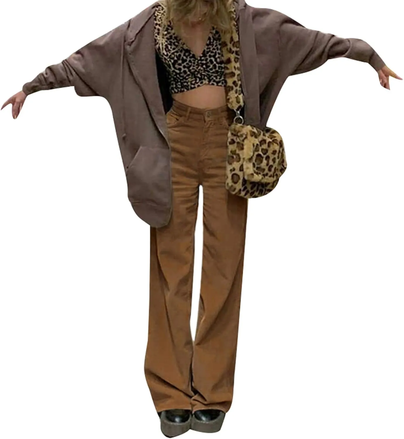 Madjtlqy Women's Casual Pants for Work Mid Waisted Solid Color Y2K Straight Leg Cargo Pants Baggy Trendy Wide Leg Trousers
