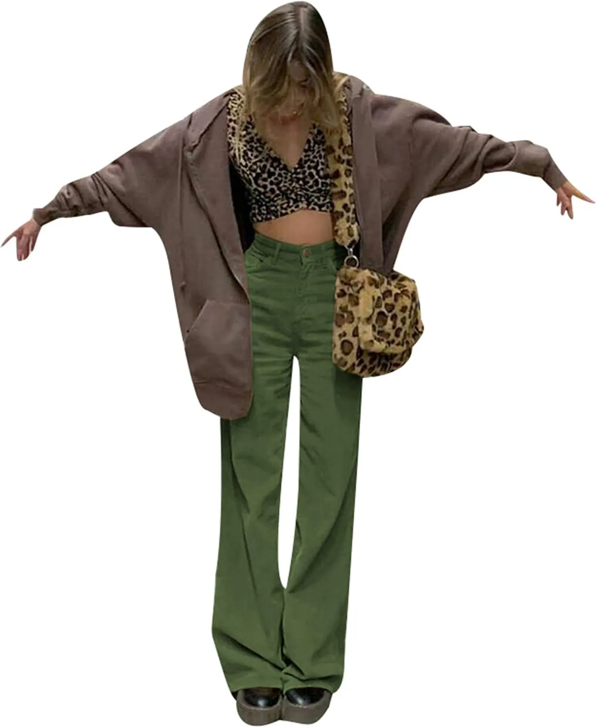 Madjtlqy Women's Casual Pants for Work Mid Waisted Solid Color Y2K Straight Leg Cargo Pants Baggy Trendy Wide Leg Trousers