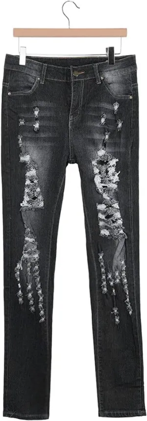 Maiyifu-GJ Women's High Waist Skinny Ripped Jeans Slim Destroyed Denim Stretch Trousers Stretch Pencil Jeans