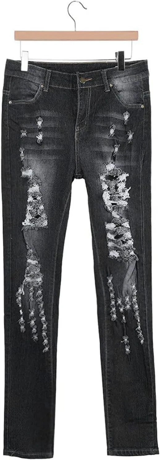 Maiyifu-GJ Women's High Waist Skinny Ripped Jeans Slim Destroyed Denim Stretch Trousers Stretch Pencil Jeans