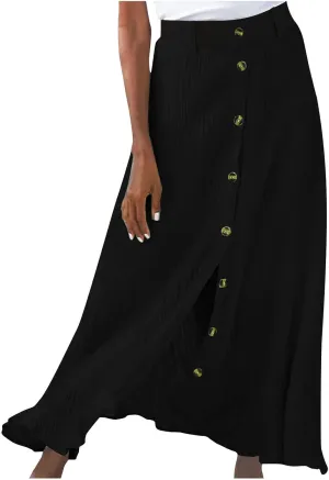 Maxi Skirts for Women Summer Casual Button Front Long Skirt with Slit Mid Waisted A Line Skirt Vacation Beach Outfits