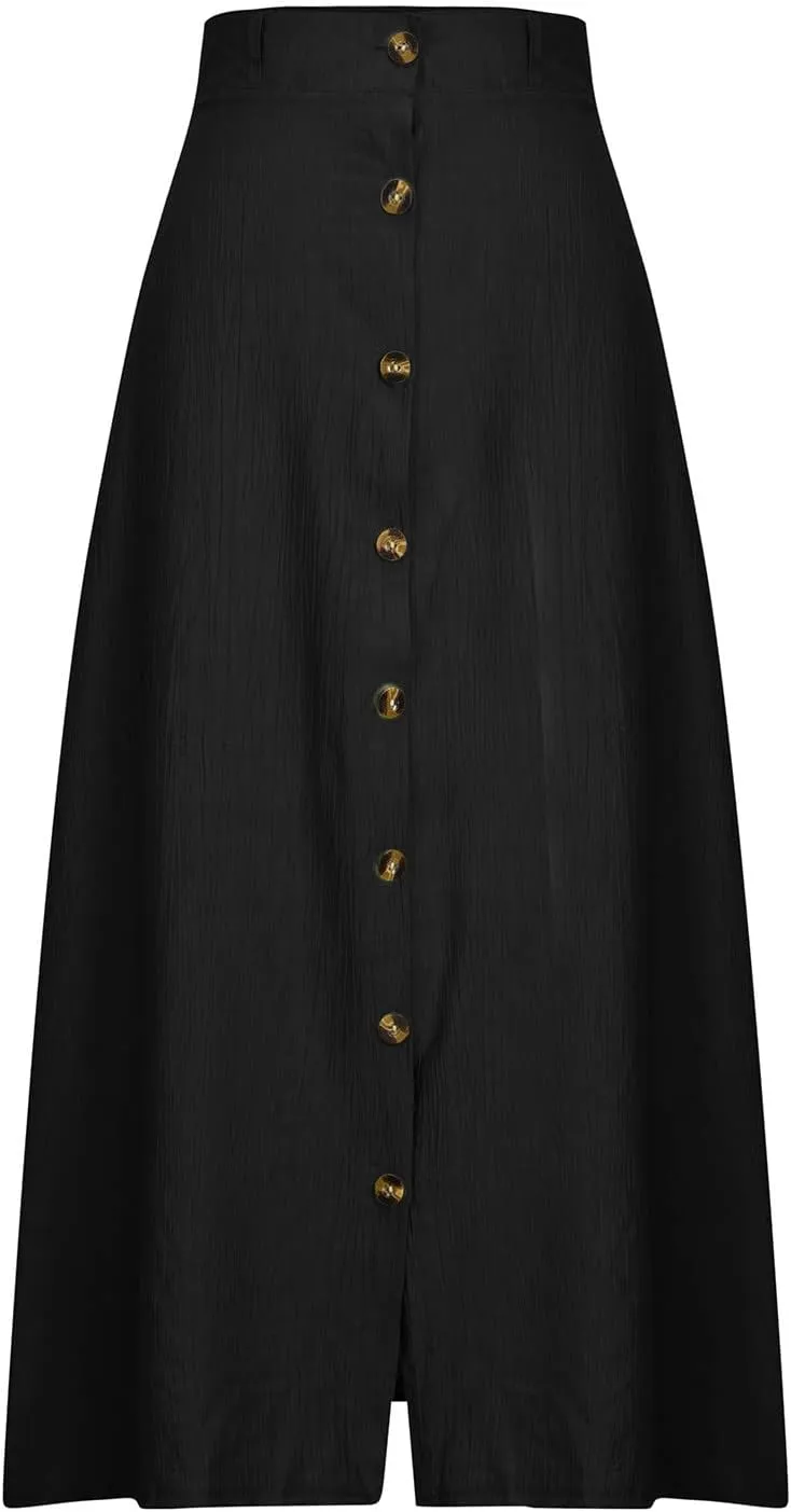 Maxi Skirts for Women Summer Casual Button Front Long Skirt with Slit Mid Waisted A Line Skirt Vacation Beach Outfits