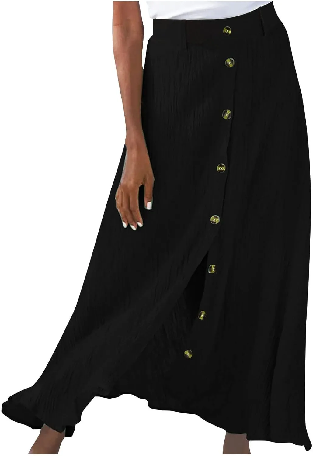 Maxi Skirts for Women Summer Casual Button Front Long Skirt with Slit Mid Waisted A Line Skirt Vacation Beach Outfits
