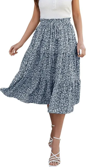 Maxi Skirts for Women Summer Maxi Skirt Elastic High Waist Flowy Pure/Boho Long Skirts 3 Tiered Ruch Skirt