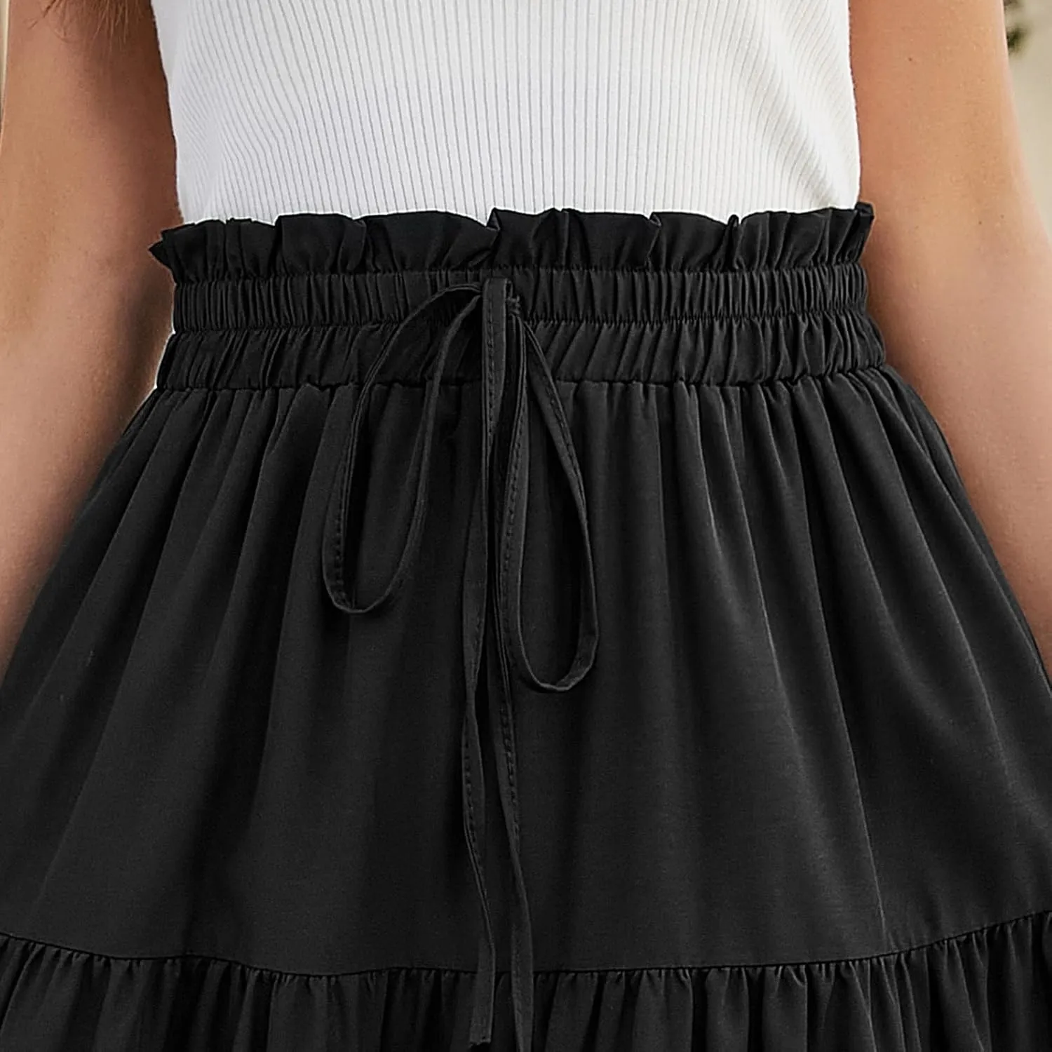 Maxi Skirts for Women Summer Maxi Skirt Elastic High Waist Flowy Pure/Boho Long Skirts 3 Tiered Ruch Skirt