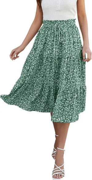 Maxi Skirts for Women Summer Maxi Skirt Elastic High Waist Flowy Pure/Boho Long Skirts 3 Tiered Ruch Skirt