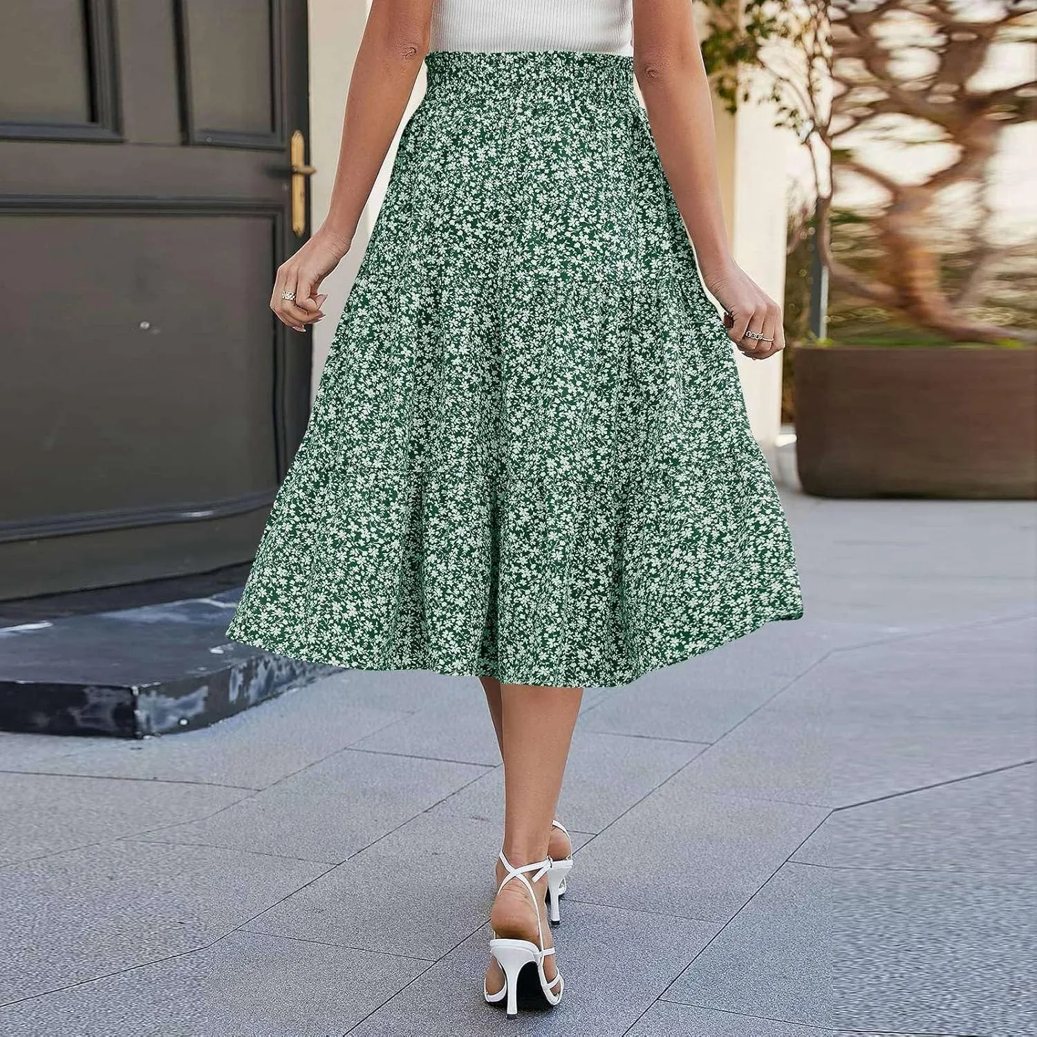 Maxi Skirts for Women Summer Maxi Skirt Elastic High Waist Flowy Pure/Boho Long Skirts 3 Tiered Ruch Skirt