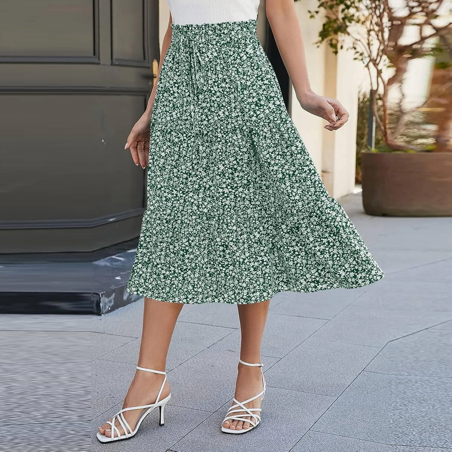 Maxi Skirts for Women Summer Maxi Skirt Elastic High Waist Flowy Pure/Boho Long Skirts 3 Tiered Ruch Skirt