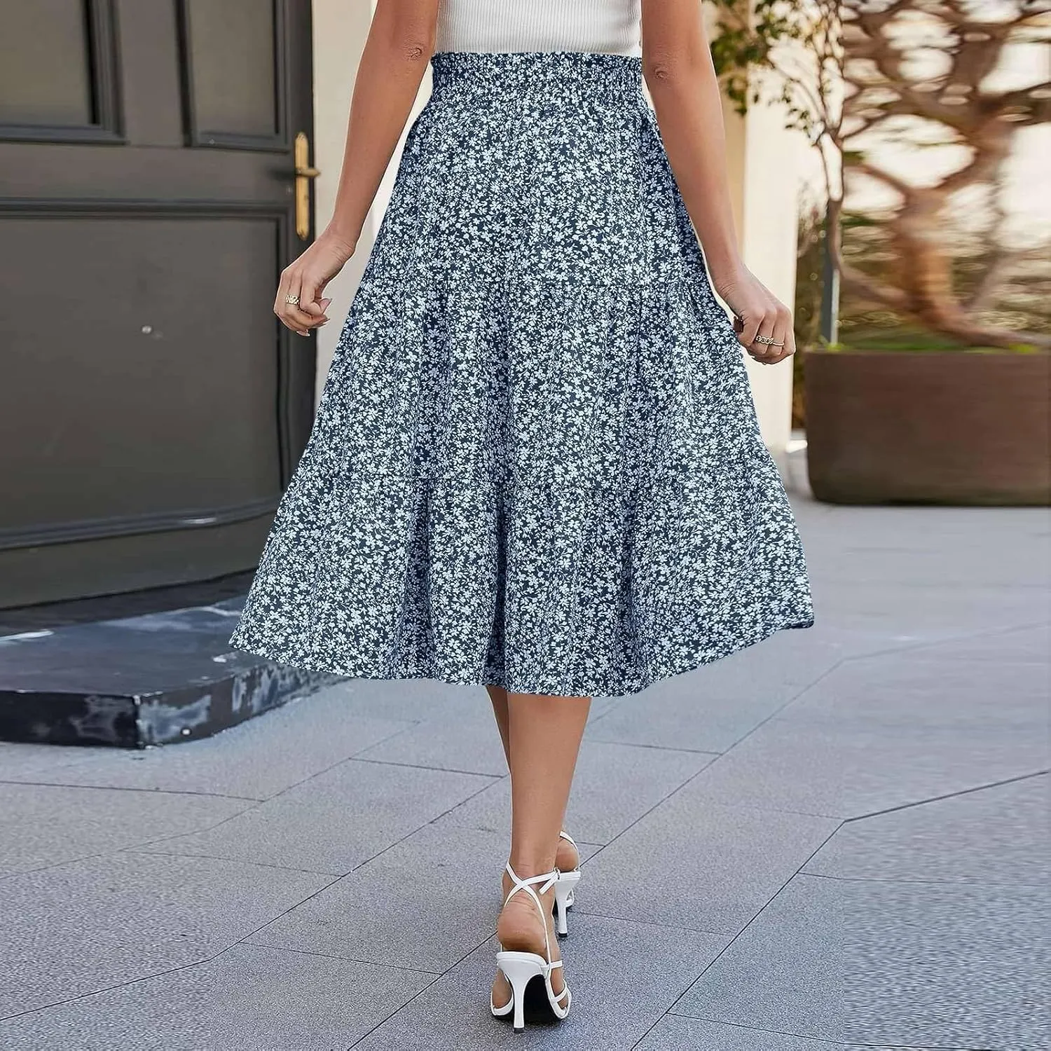 Maxi Skirts for Women Summer Maxi Skirt Elastic High Waist Flowy Pure/Boho Long Skirts 3 Tiered Ruch Skirt