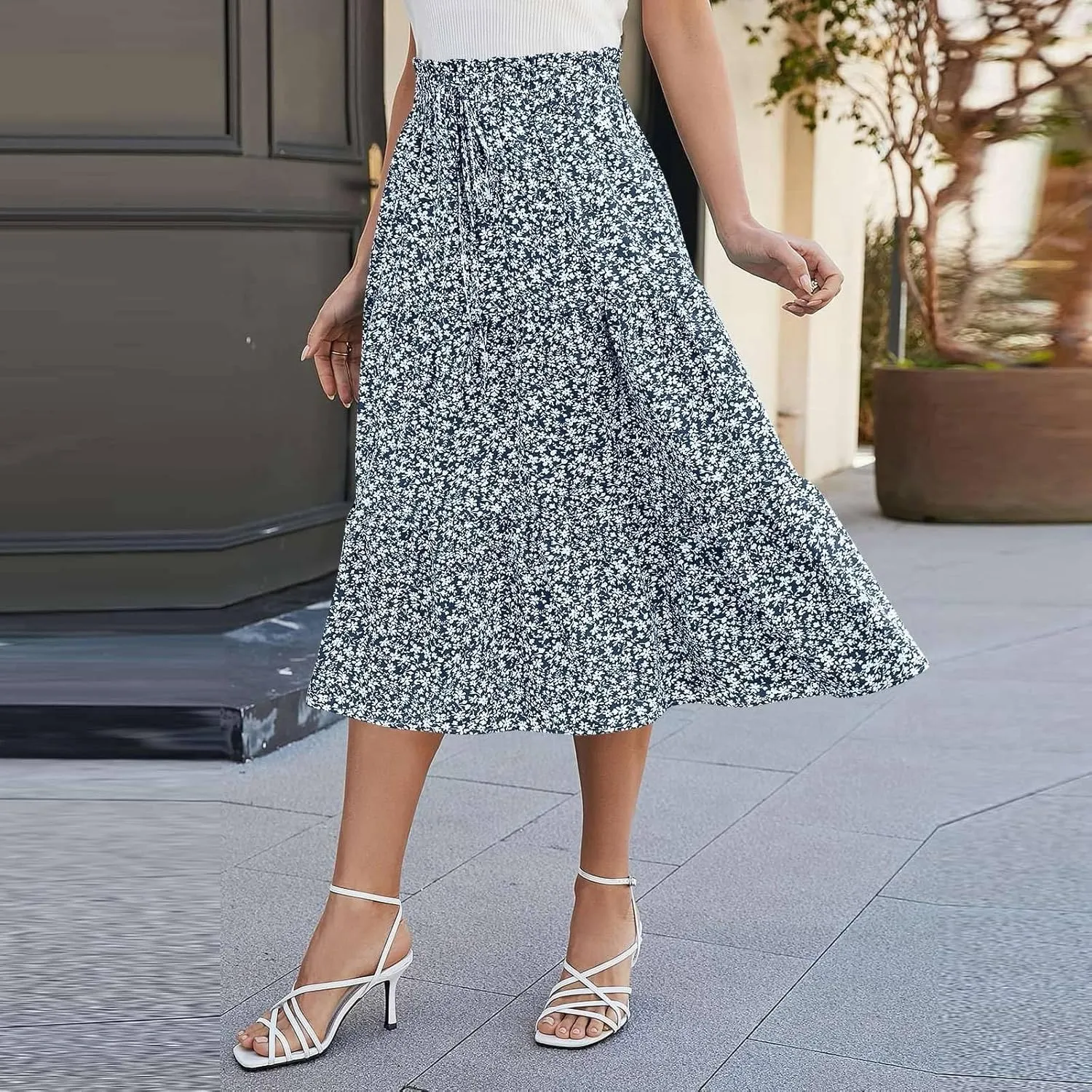 Maxi Skirts for Women Summer Maxi Skirt Elastic High Waist Flowy Pure/Boho Long Skirts 3 Tiered Ruch Skirt