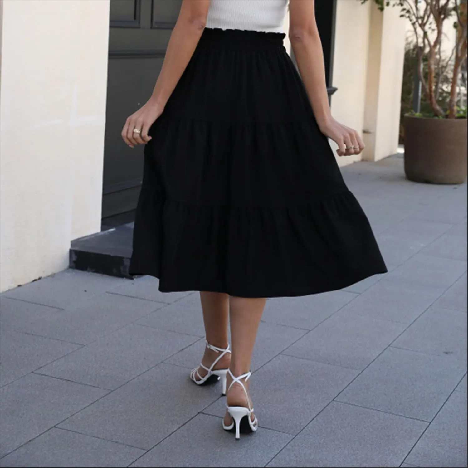 Maxi Skirts for Women Summer Maxi Skirt Elastic High Waist Flowy Pure/Boho Long Skirts 3 Tiered Ruch Skirt