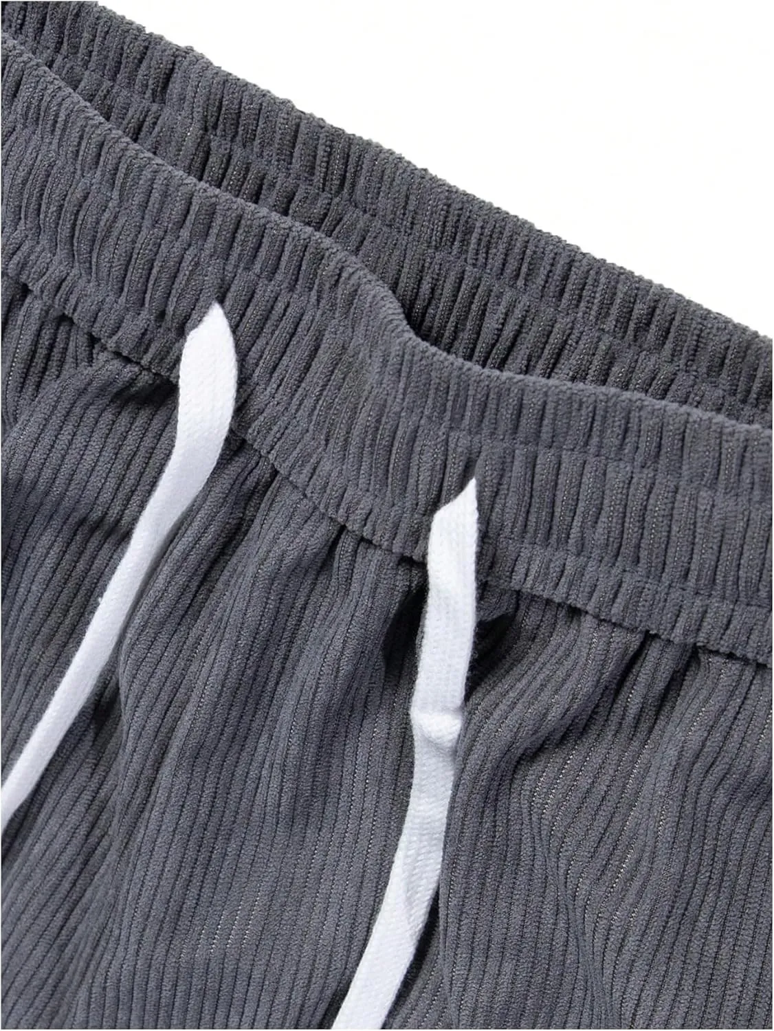 Men's Baggy Pants Tie Front Drawstring Waist Corduroy Pants Casual Loose Straight Leg Pants Trousers