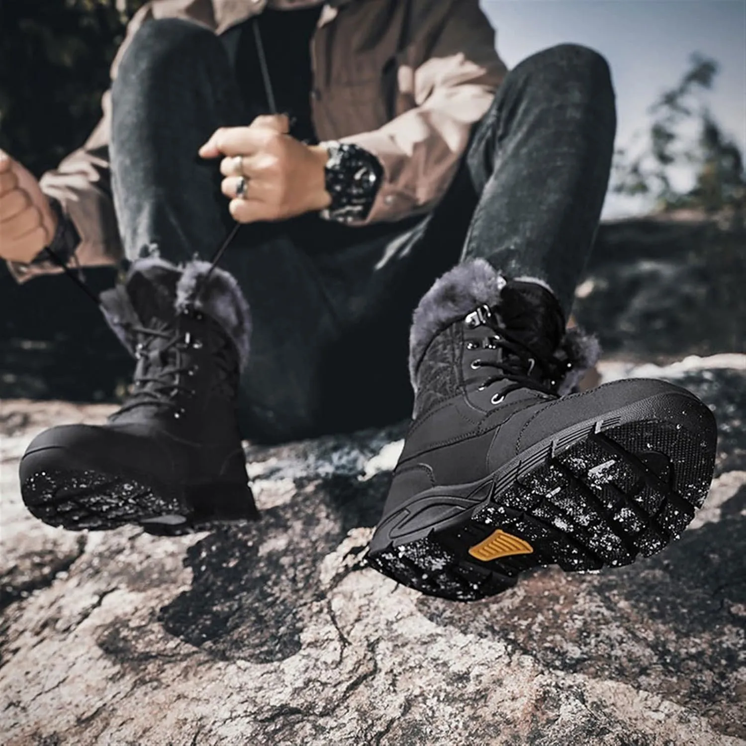 Mens Boots Winter Mens Hiking Boots Snow Boots Plus Velvet Warm Outdoor Casual High Boots Men Cotton Shoes Outdoor Hiking Shoes