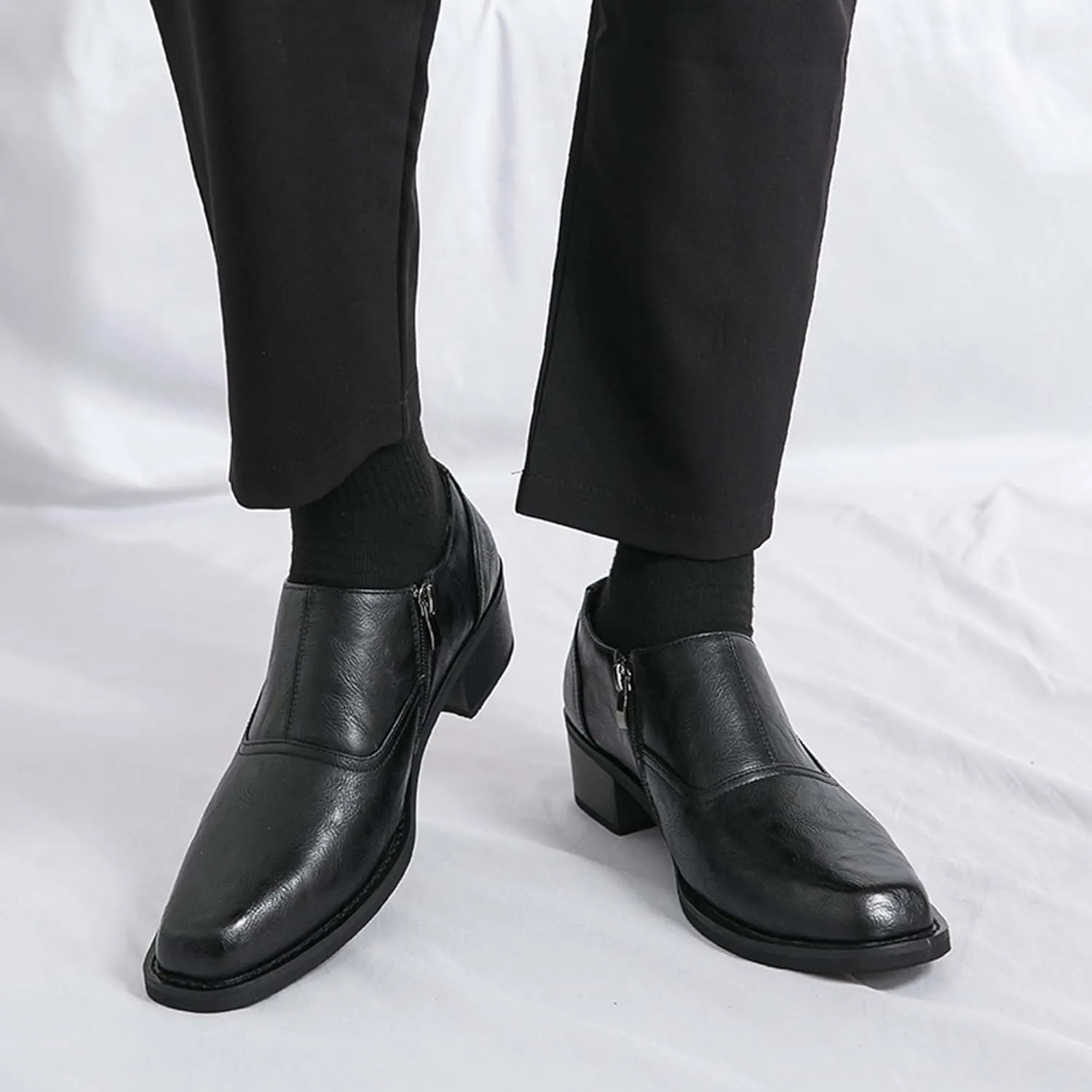 Men's Fashion Square Toe Classic Business Dress Shoes,Zip Casual Business Shoes,Gentlemen's Leather Shoes,Formal Oxford Shoes,Banquet Formal Shoes