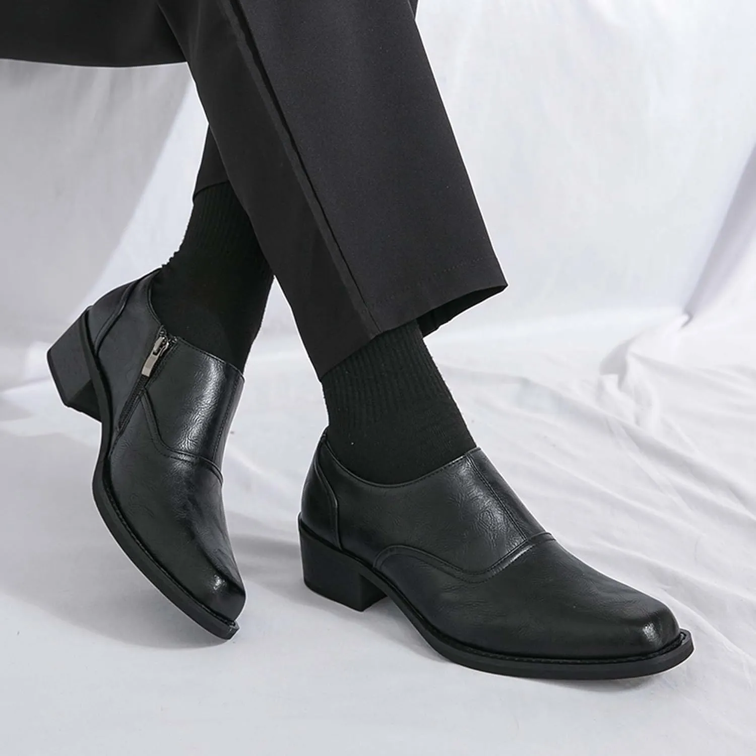 Men's Fashion Square Toe Classic Business Dress Shoes,Zip Casual Business Shoes,Gentlemen's Leather Shoes,Formal Oxford Shoes,Banquet Formal Shoes