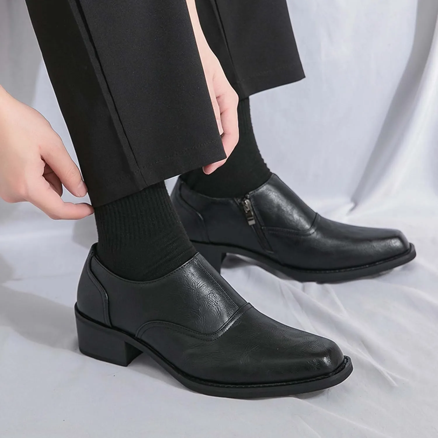 Men's Fashion Square Toe Classic Business Dress Shoes,Zip Casual Business Shoes,Gentlemen's Leather Shoes,Formal Oxford Shoes,Banquet Formal Shoes