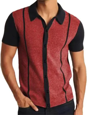 Men's Knit Short Sleeve Polo Shirt Casual Streetwear Lapel Button Down Breathable Cardigan