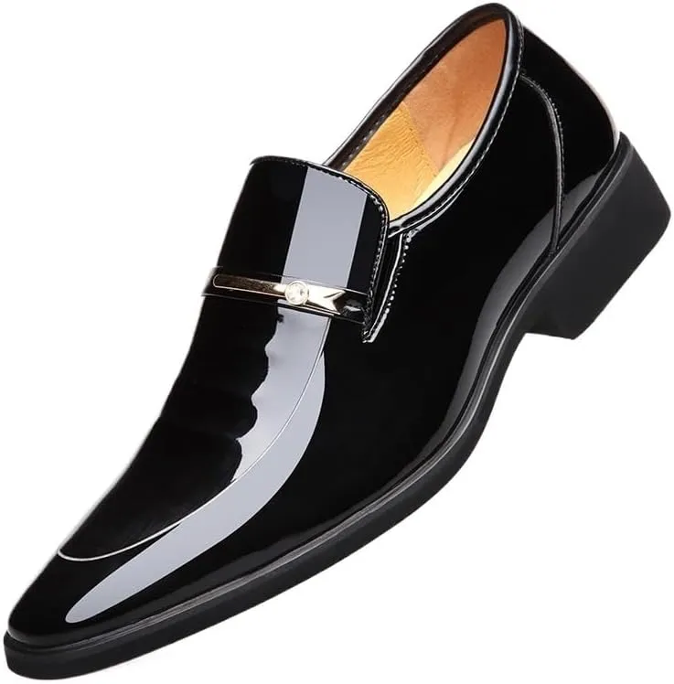 Men's Patent Leather Formal Business Oxford Dress Shoes Comfortable Wide Round Toe Lug Sole Formal Business Work Shoes Non-Slip Soft Bottom Casual Shoes