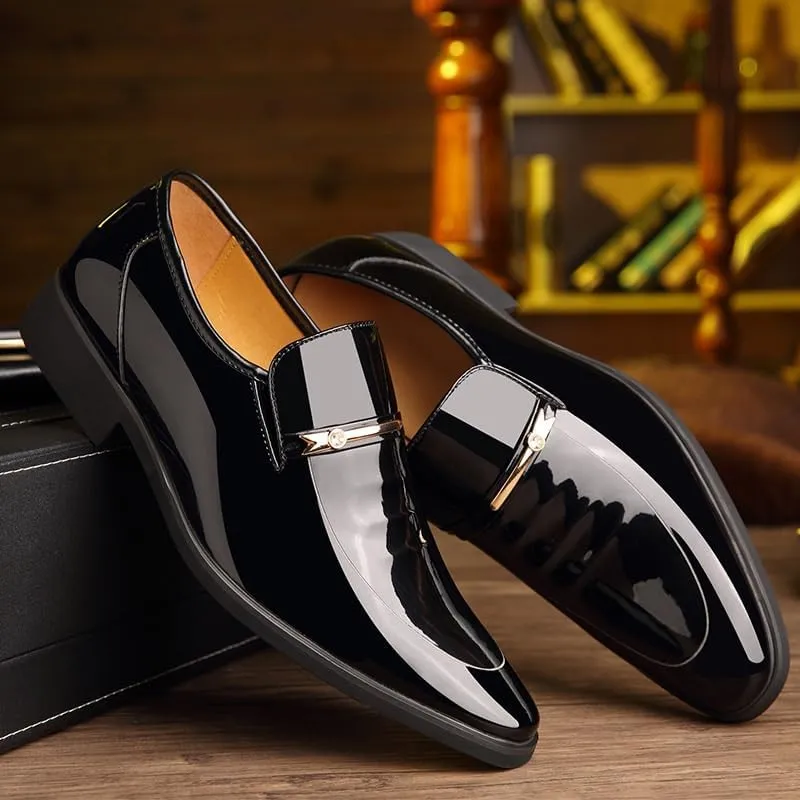 Men's Patent Leather Formal Business Oxford Dress Shoes Comfortable Wide Round Toe Lug Sole Formal Business Work Shoes Non-Slip Soft Bottom Casual Shoes