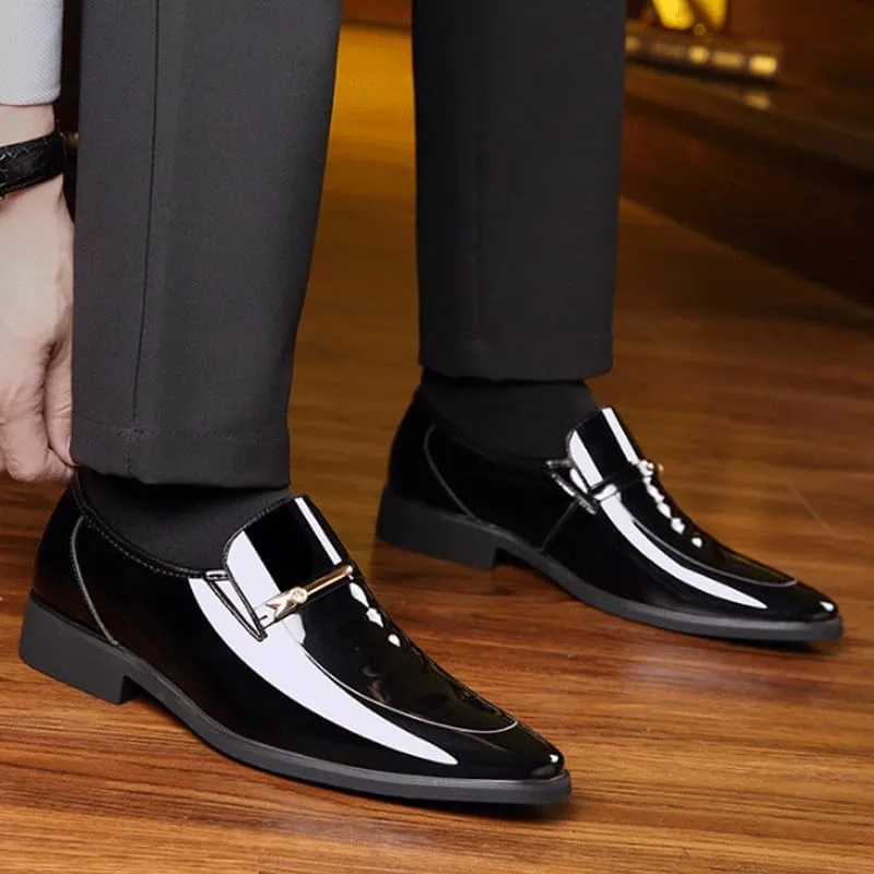 Men's Patent Leather Formal Business Oxford Dress Shoes Comfortable Wide Round Toe Lug Sole Formal Business Work Shoes Non-Slip Soft Bottom Casual Shoes