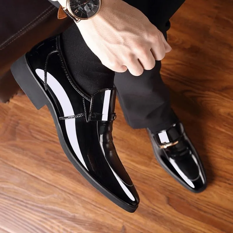 Men's Patent Leather Formal Business Oxford Dress Shoes Comfortable Wide Round Toe Lug Sole Formal Business Work Shoes Non-Slip Soft Bottom Casual Shoes