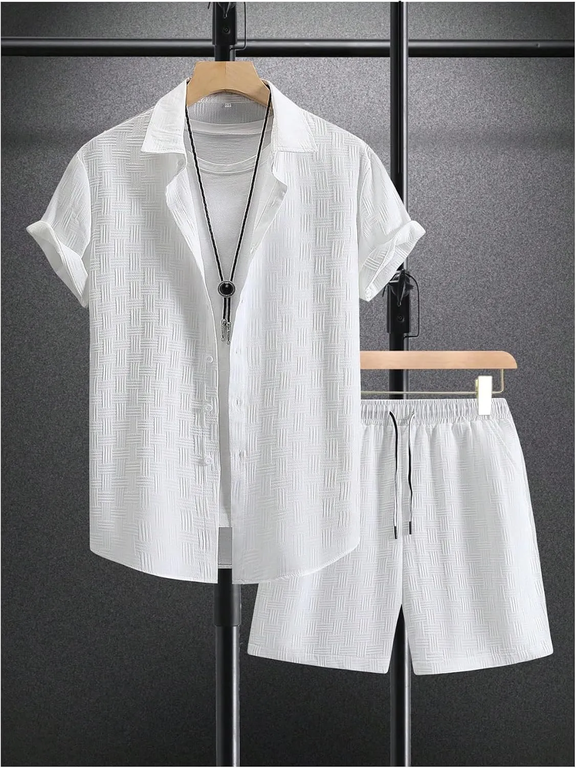 Men's Short Sets 2 Piece Outfits Button Down Linen Shirts and Short Sets Summer Beach Outfis