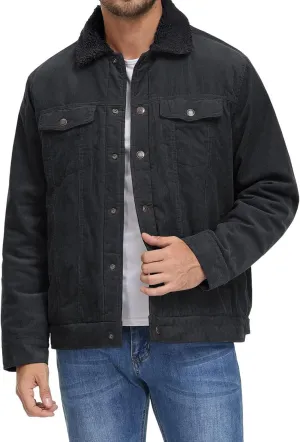 Men's Vintage Fleece Sherpa Lined Corduroy Denim Trucker Jackets Lapel Button Down Thickened Winter Coats