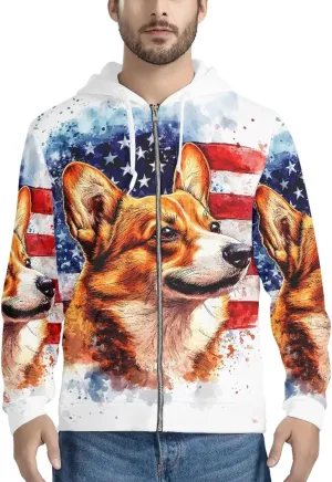 Mens Zip Up Hoodie Unique Print Hooded Sweatshirt Casual Oversized Long Sleeve Tops