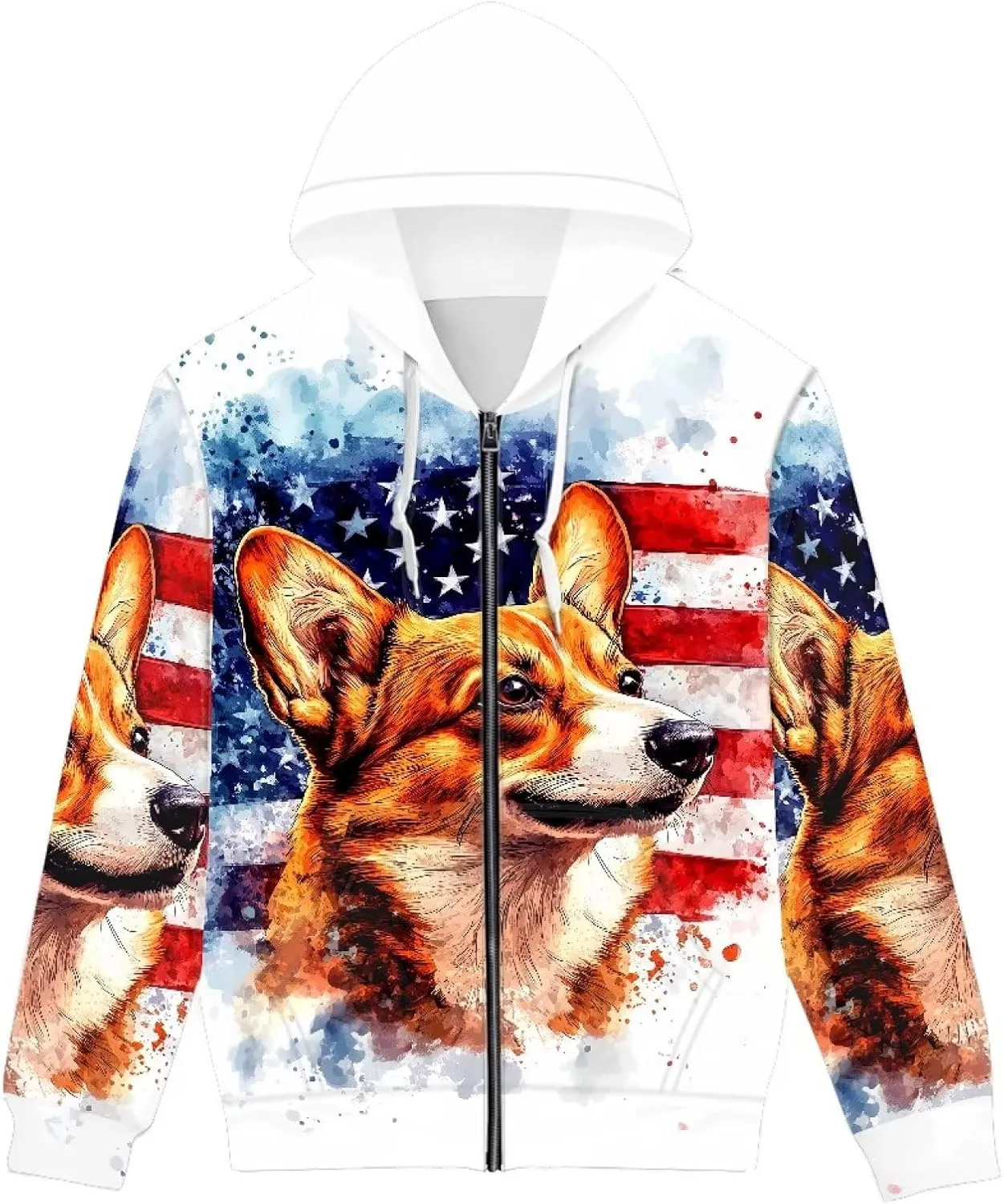 Mens Zip Up Hoodie Unique Print Hooded Sweatshirt Casual Oversized Long Sleeve Tops