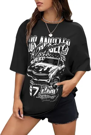 MISSACTIVER Women’s Oversized Graphic Print T-Shirt Cartoon Drop Shoulder Short Sleeve Casual Graphics Tee Shirt