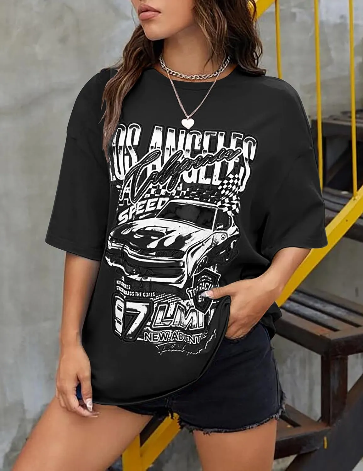 MISSACTIVER Women’s Oversized Graphic Print T-Shirt Cartoon Drop Shoulder Short Sleeve Casual Graphics Tee Shirt