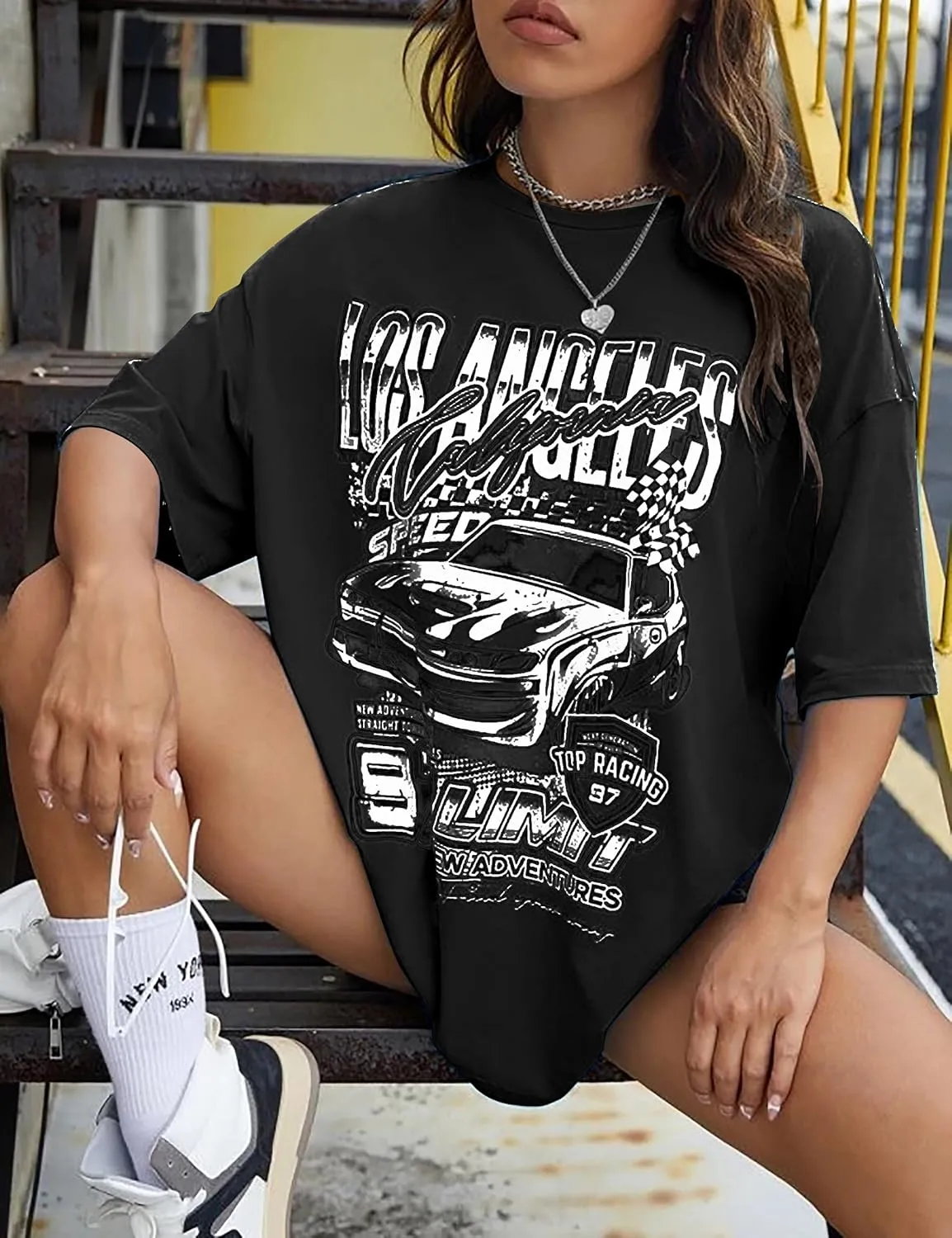 MISSACTIVER Women’s Oversized Graphic Print T-Shirt Cartoon Drop Shoulder Short Sleeve Casual Graphics Tee Shirt