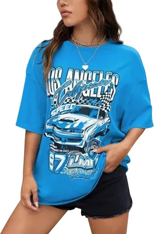 MISSACTIVER Women’s Oversized Graphic Print T-Shirt Cartoon Drop Shoulder Short Sleeve Casual Graphics Tee Shirt
