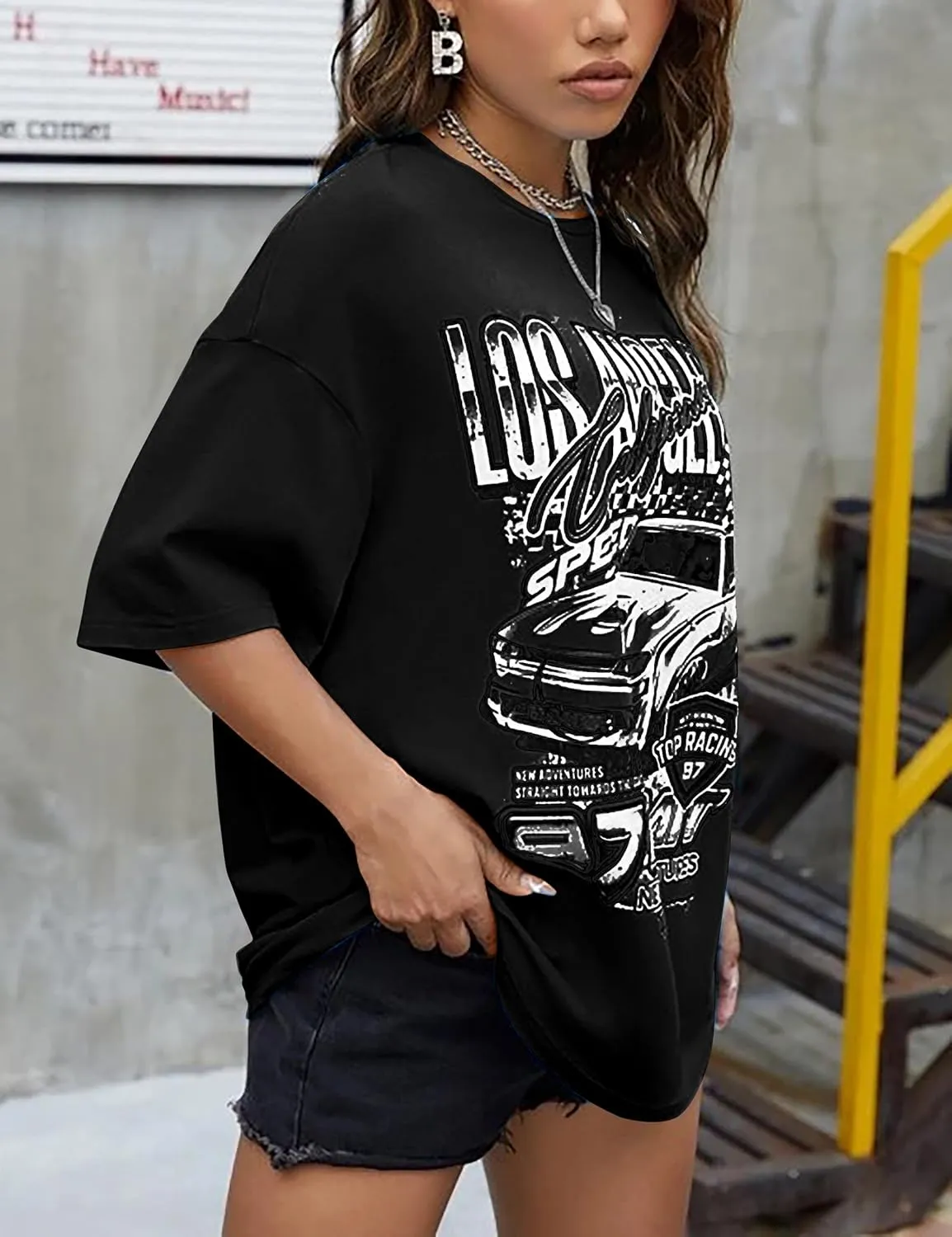 MISSACTIVER Women’s Oversized Graphic Print T-Shirt Cartoon Drop Shoulder Short Sleeve Casual Graphics Tee Shirt