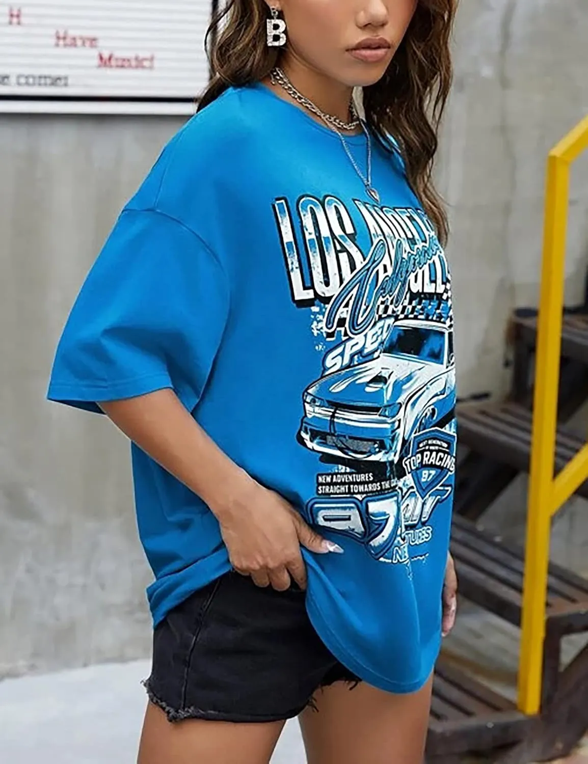 MISSACTIVER Women’s Oversized Graphic Print T-Shirt Cartoon Drop Shoulder Short Sleeve Casual Graphics Tee Shirt