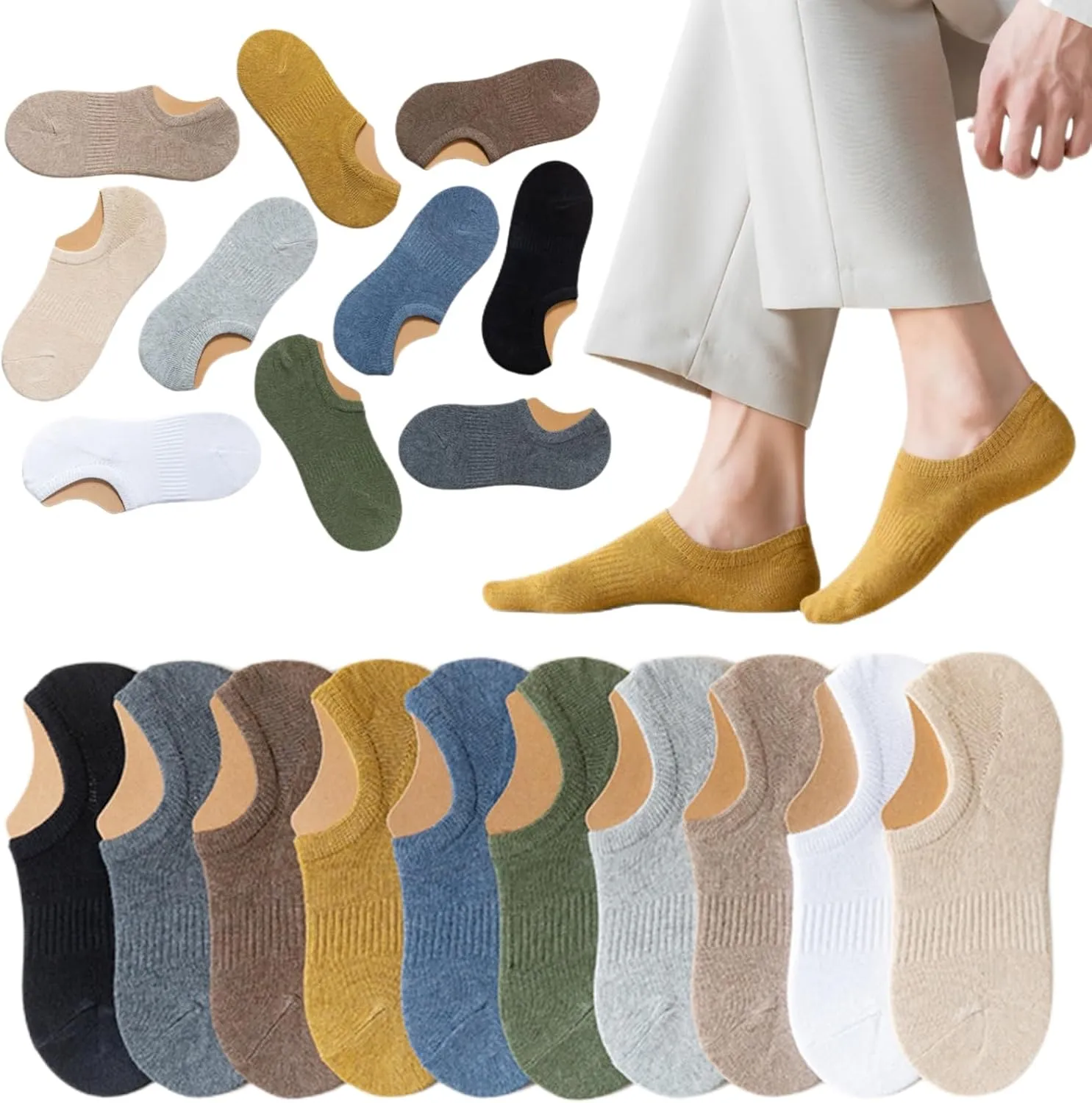 No Show Athletic Cotton Socks 10 Pack Low Cut Invisible Soft Summer Non-Slip Liner Socks for Men Women