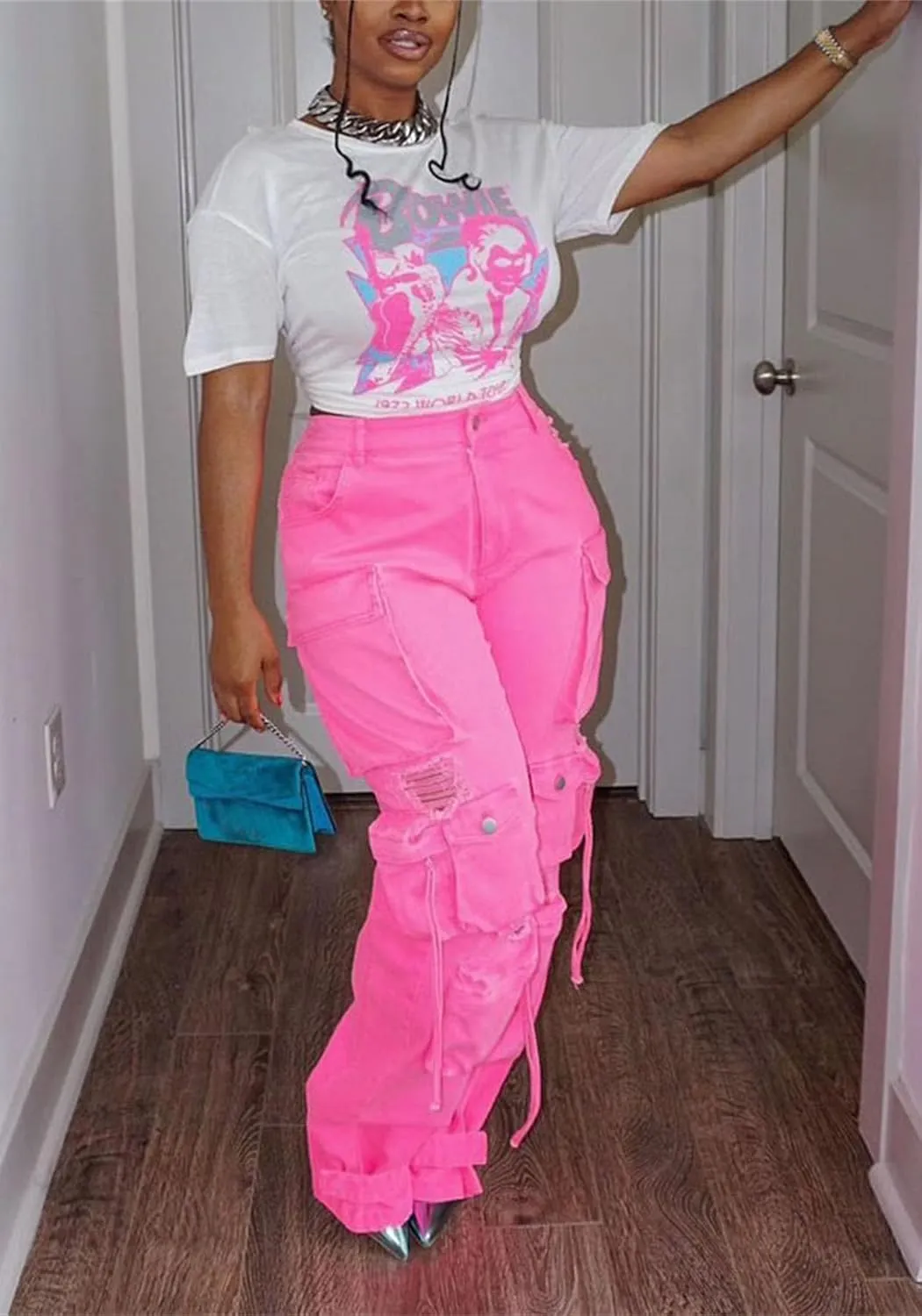 NRTHYE Cargo Jeans for Women Y2K High Waist Baggy Denim Cargo Pants with Pocket Streetwear