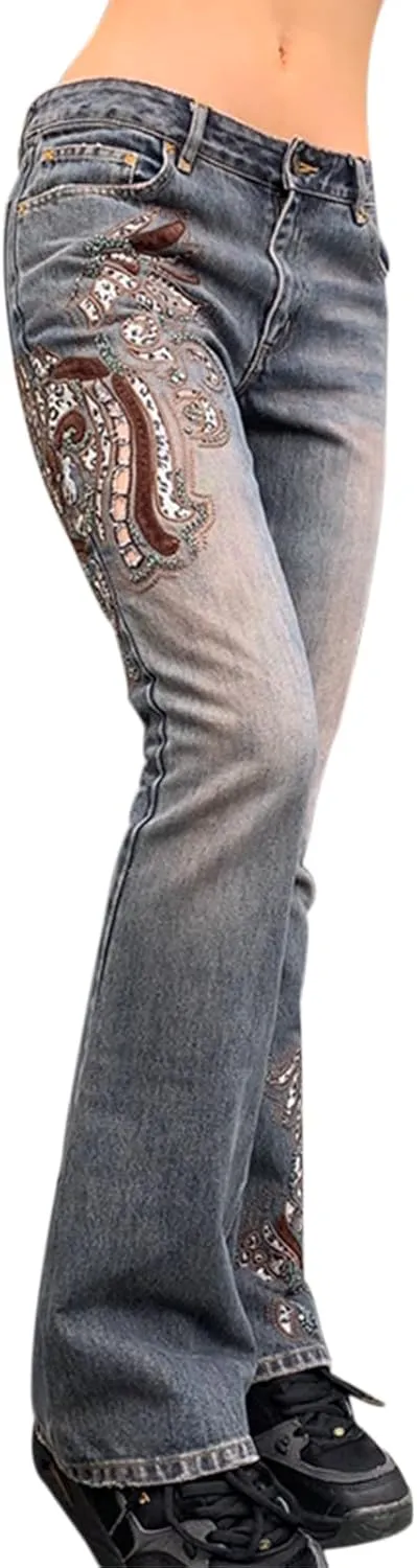 NUFIWI Women Low Waist Cargo Pants Straight Leg Baggy Trousers Aesthetic Wide Leg Denim Jeans Harajuku Grunge Streetwear