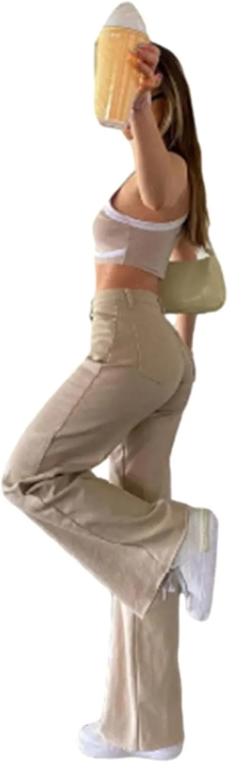 NUFIWI Women Low Waist Cargo Pants Straight Leg Baggy Trousers Aesthetic Wide Leg Denim Jeans Harajuku Grunge Streetwear